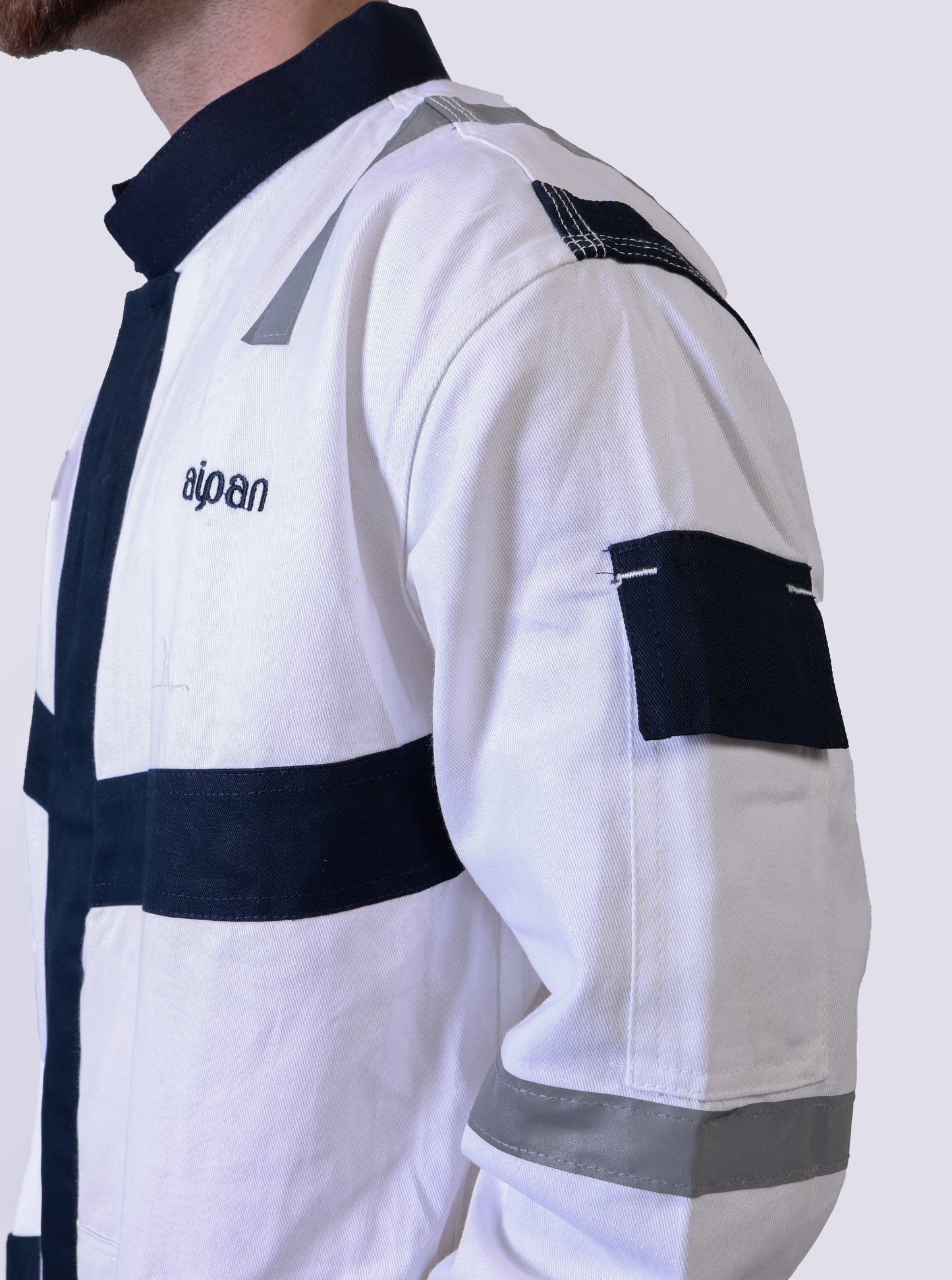 100% Cotton Safety Coverall | 260 GSM with Peach Weave and Reflector Tape | Tusk White