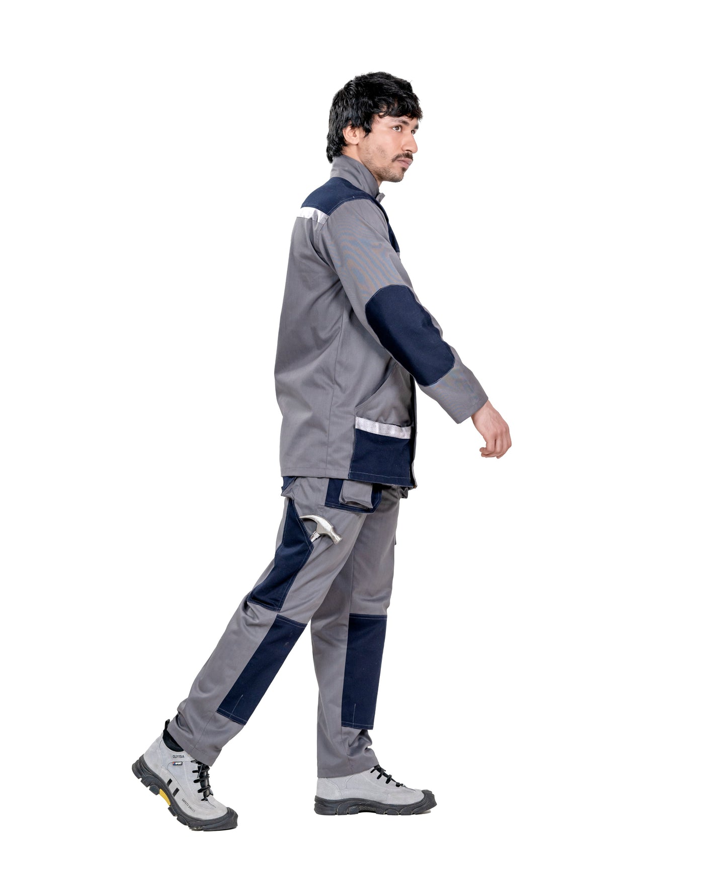 Industrial 2 Piece Coverall with Multiple Pockets | GSM -220 | Industrial Grey with Neon Strips