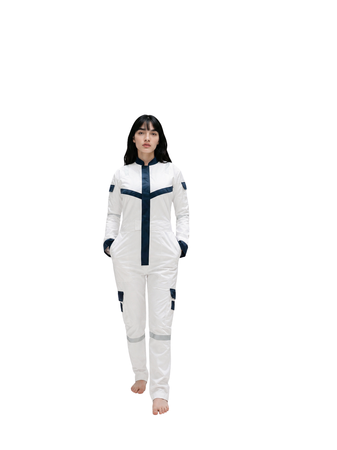 Women's Hi-Vis Safety Coverall | White/Navy | Protective Wear