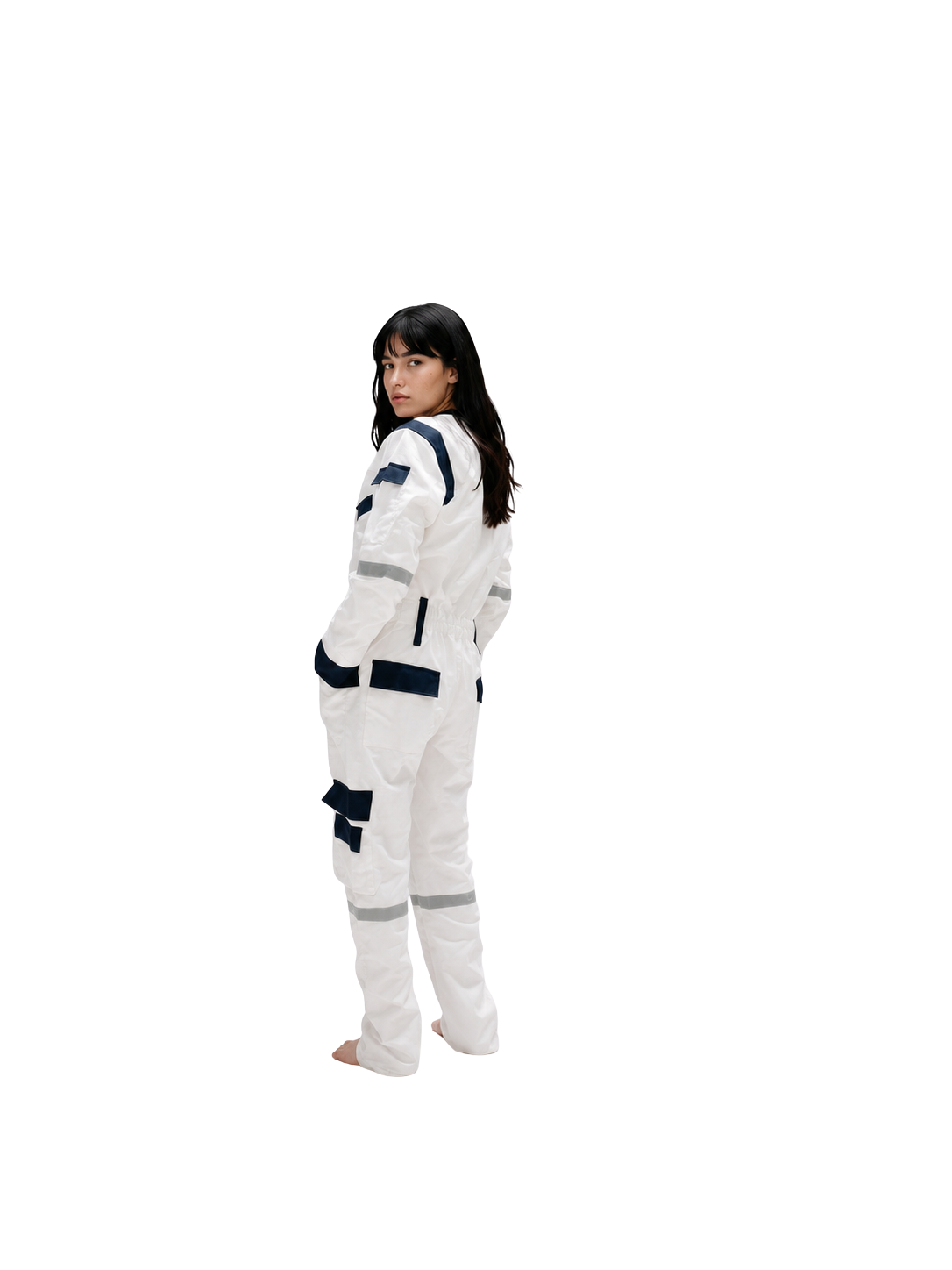Women's Hi-Vis Safety Coverall | White/Navy | Protective Wear