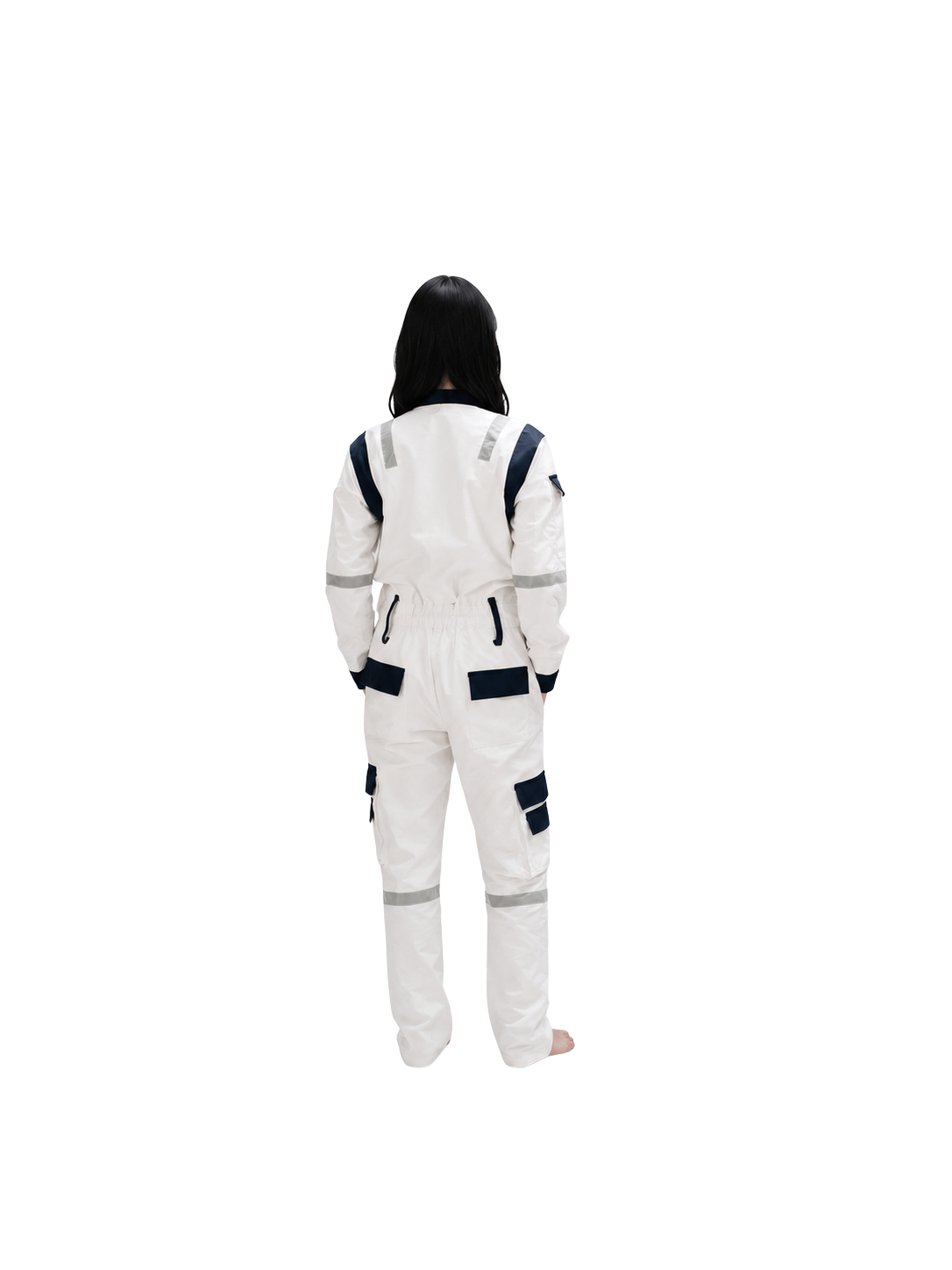 Women's Hi-Vis Safety Coverall | White/Navy | Protective Wear
