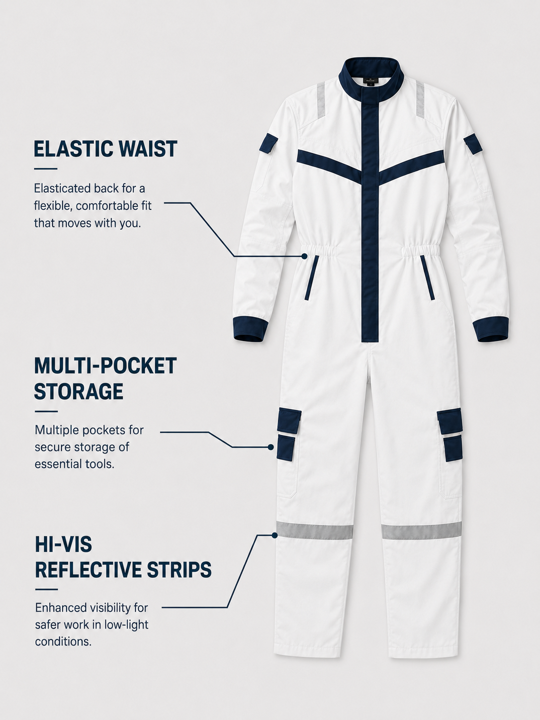 Women's Hi-Vis Safety Coverall | White/Navy | Protective Wear