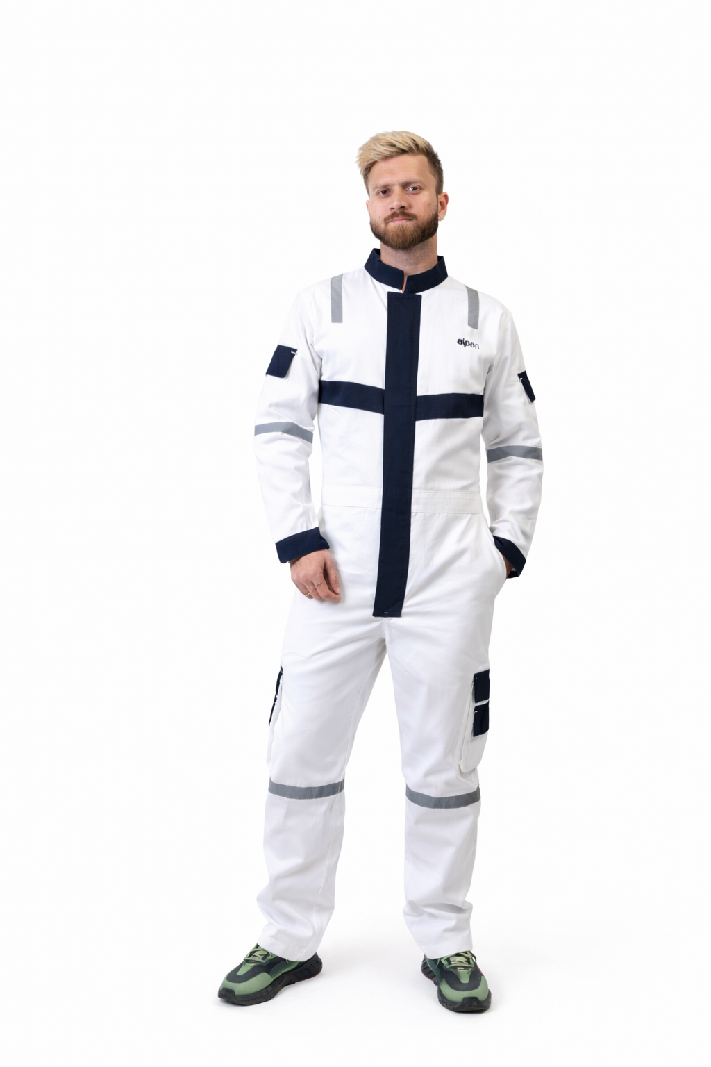 100% Cotton Safety Coverall | 260 GSM with Peach Weave and Reflector Tape | Tusk White