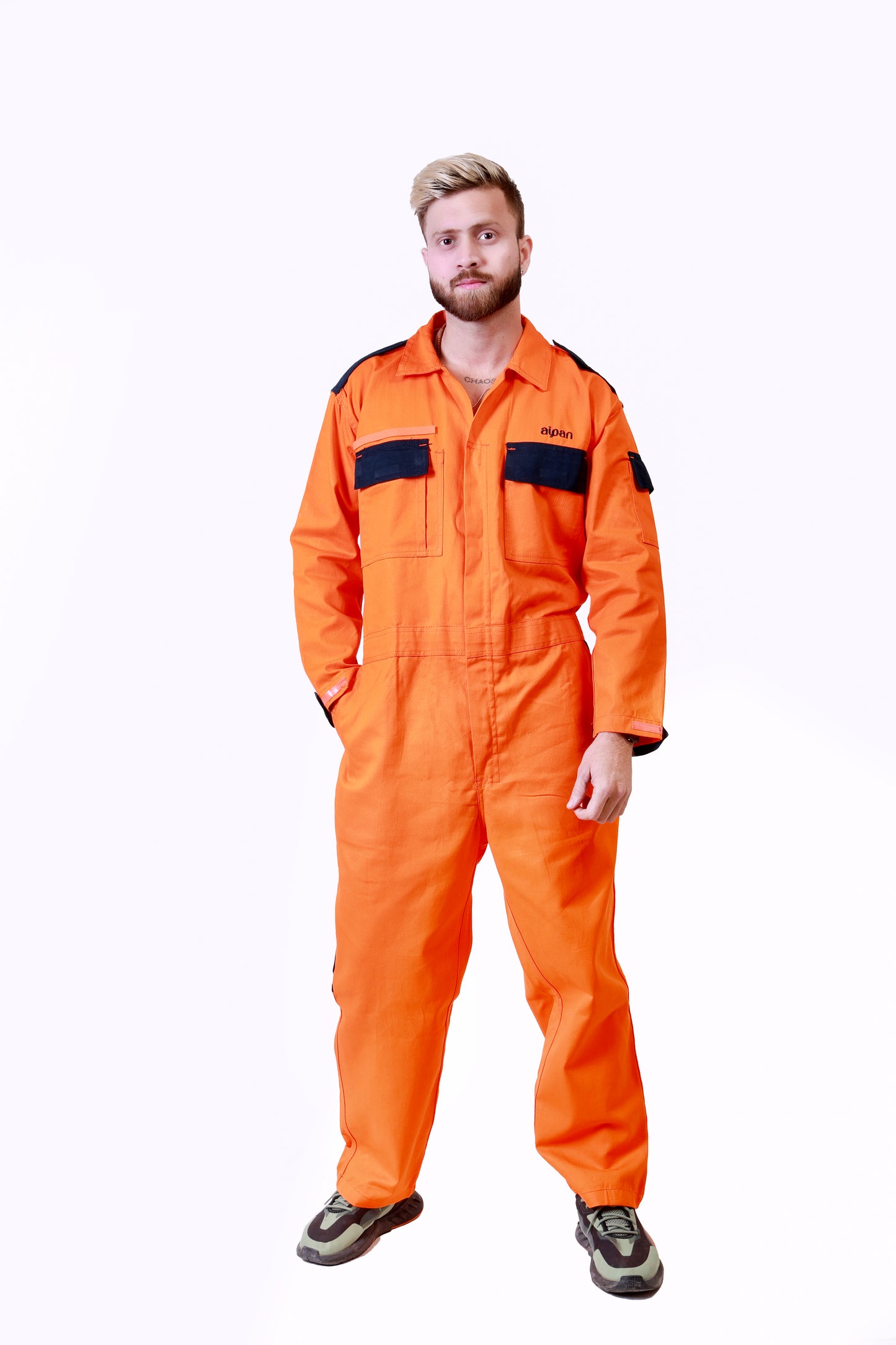 100% Cotton Safety Coverall | 260 GSM with Peach Weave | High-Visibility Orange