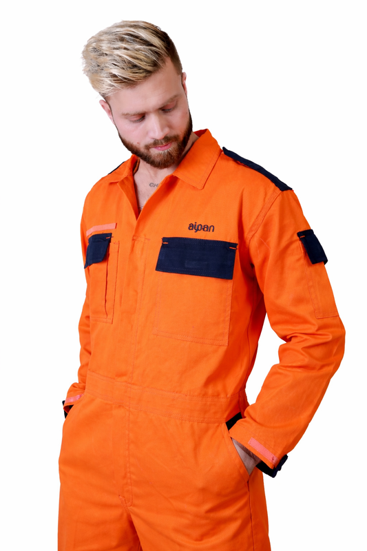 100% Cotton Safety Coverall | 260 GSM with Peach Weave | High-Visibility Orange