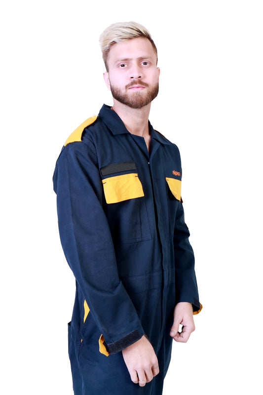 100% Cotton Safety Coverall | 260 GSM with Peach Weave | Industrial Blue