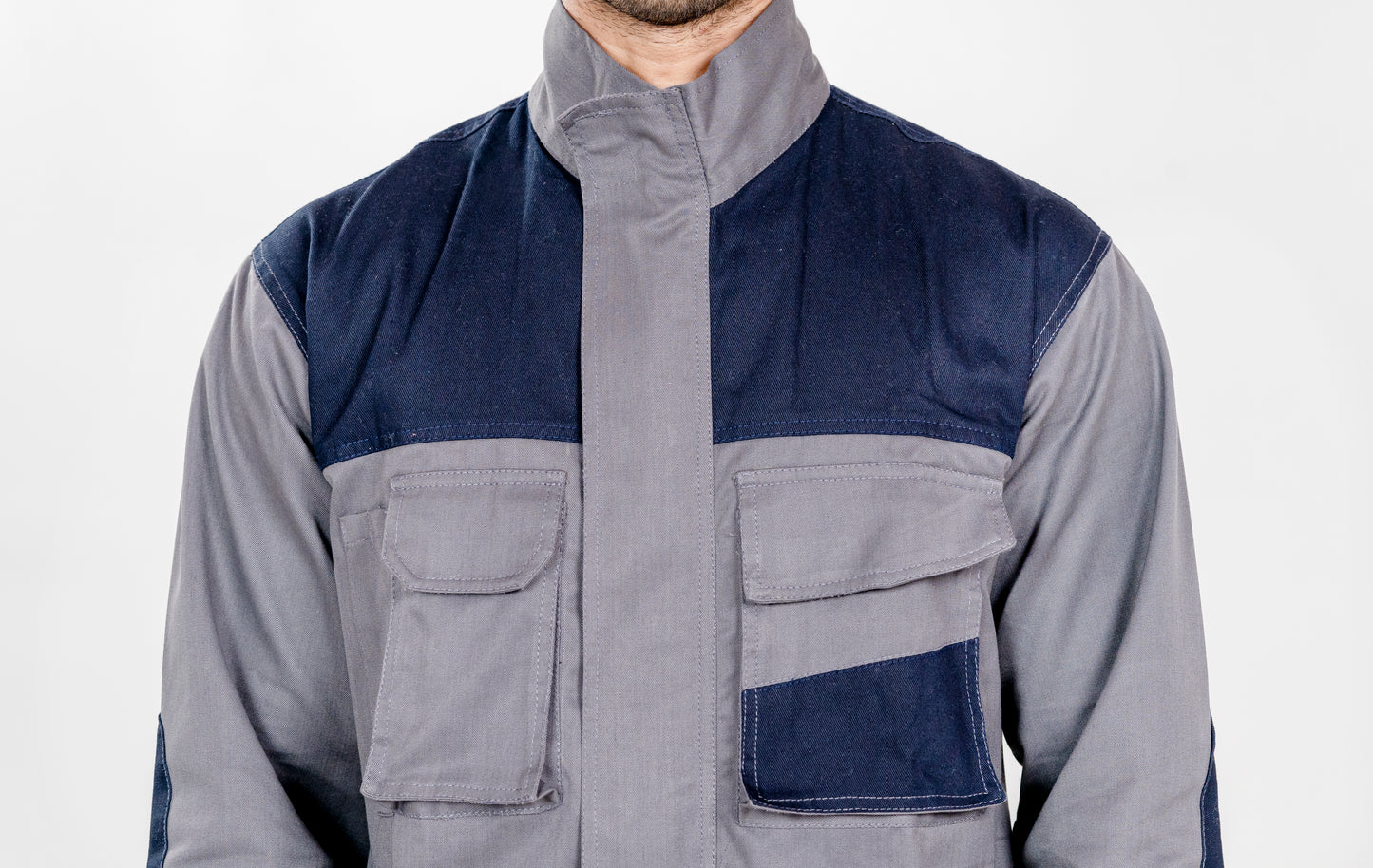Industrial 2 Piece Coverall with Multiple Pockets | GSM -220 | Industrial Grey with Neon Strips