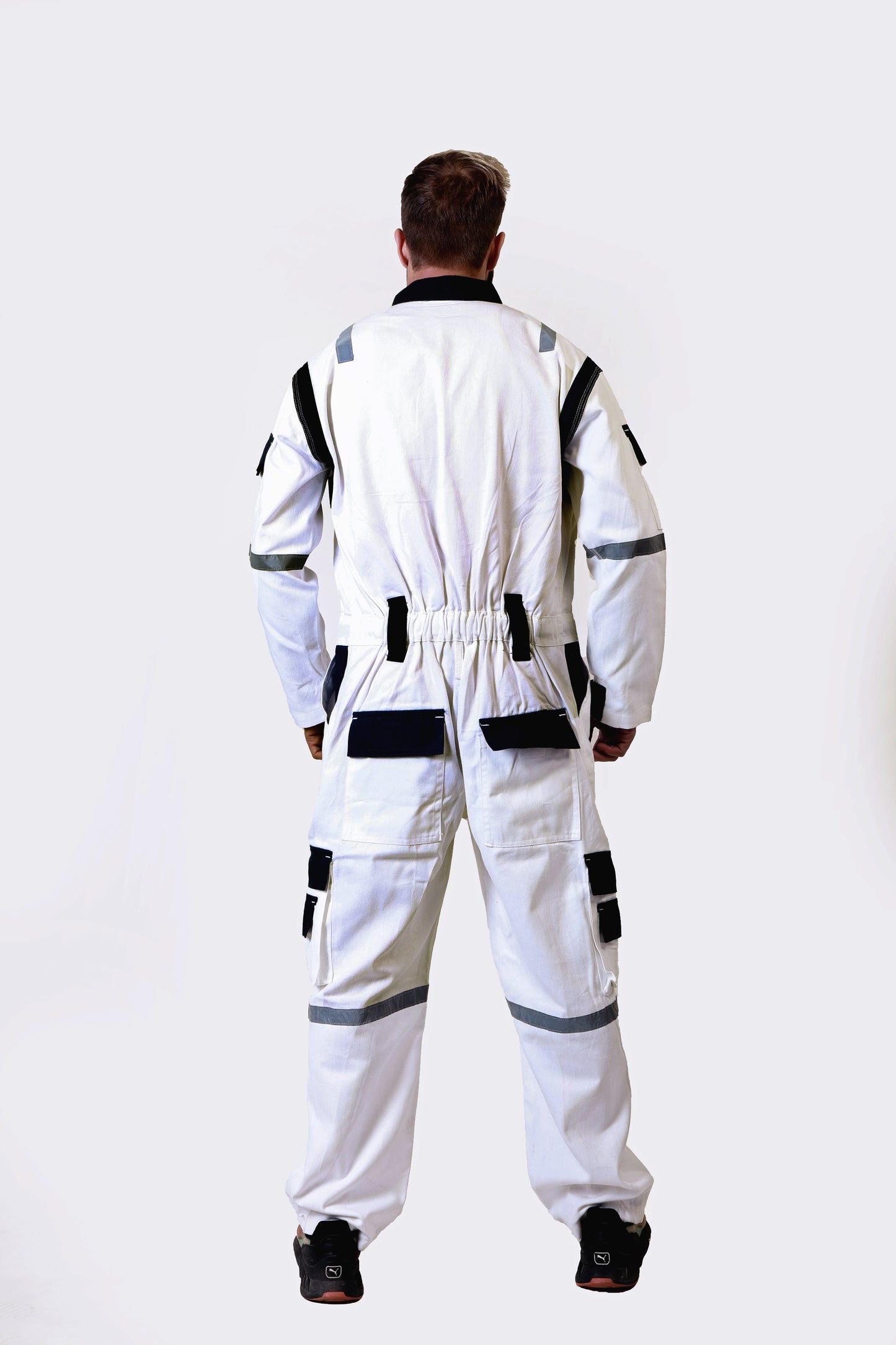 100% Cotton Safety Coverall | 260 GSM with Peach Weave and Reflector Tape | Tusk White